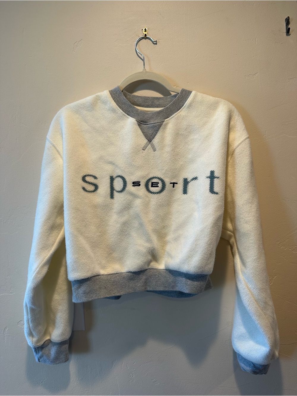 SET Active Cream Crewneck Sweater with Gray Trim and Sport Script